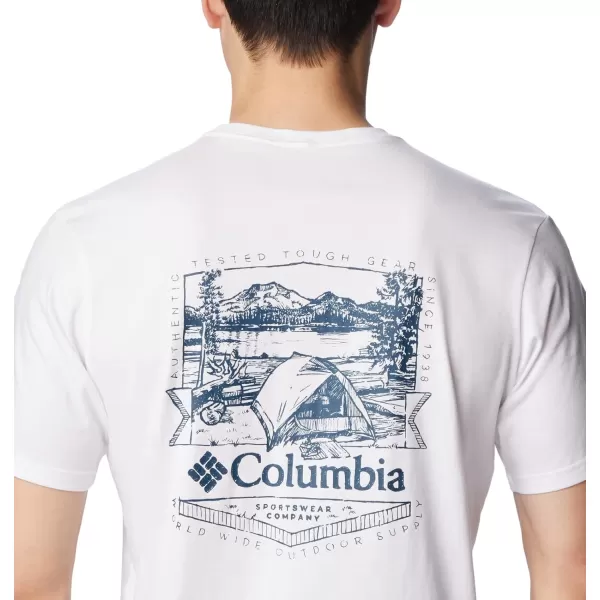 Columbia Mens Rockaway River Back Graphic Short Sleeve TeeWhiteLakeside Badge Graphic