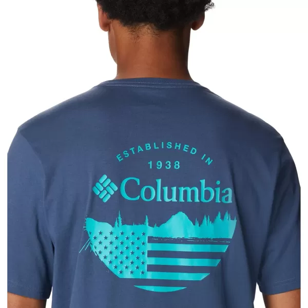 Columbia Mens Rockaway River Country Short Sleeve TeeDark MountainFun With Flags Graphic