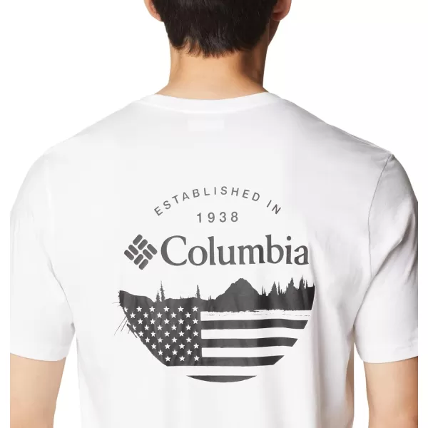 Columbia Mens Rockaway River Country Short Sleeve TeeWhiteFun With Flags Graphic