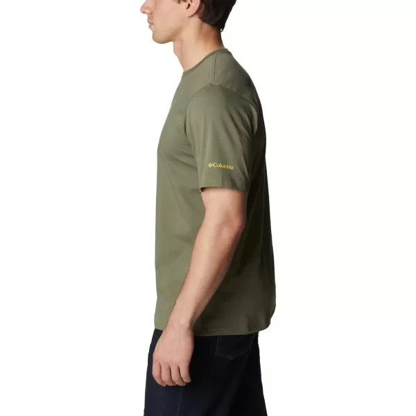 Columbia Mens Rockaway River Outdoor Short SleeveStone GreenSnoozin Graphic