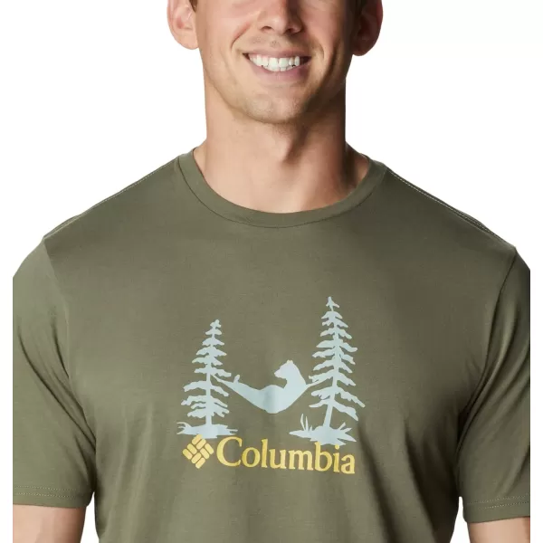 Columbia Mens Rockaway River Outdoor Short SleeveStone GreenSnoozin Graphic