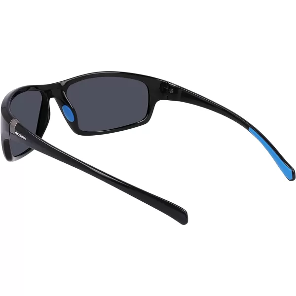 Columbia Mens Slick Creek Rectangular SunglassesShiny Black amp BlueBlue Mirror