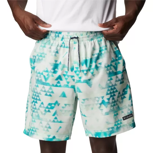 Columbia Mens Summertide Stretch Printed ShortBright Aqua Distant Peaks