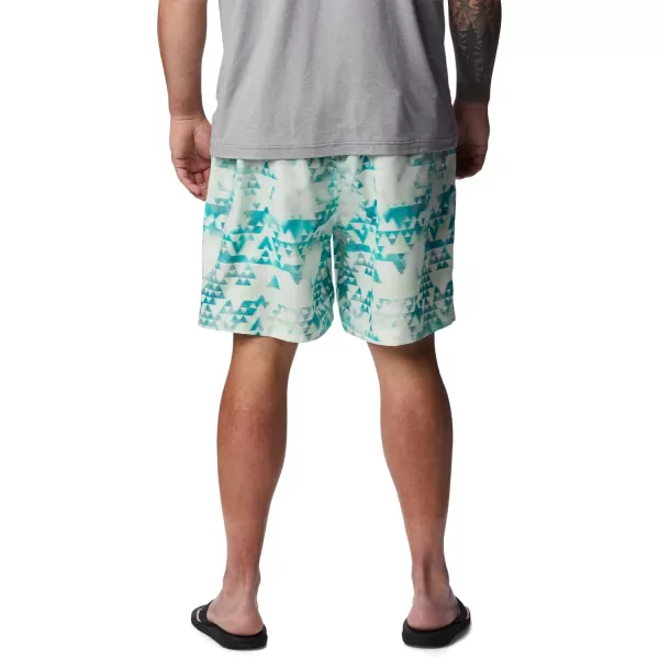 Columbia Mens Summertide Stretch Printed ShortBright Aqua Distant Peaks