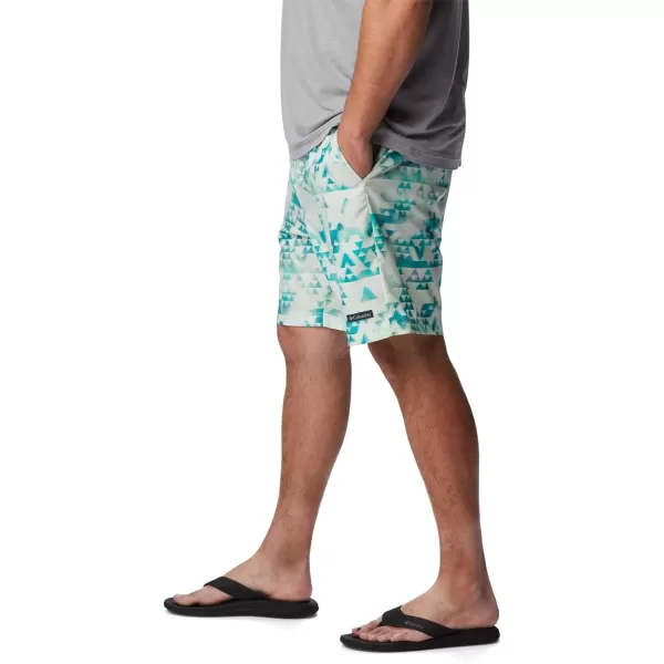 Columbia Mens Summertide Stretch Printed ShortBright Aqua Distant Peaks