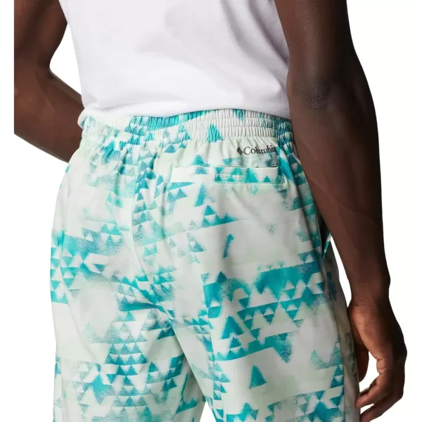 Columbia Mens Summertide Stretch Printed ShortBright Aqua Distant Peaks