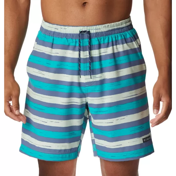 Columbia Mens Summertide Stretch Printed ShortBright Aqua Marker Stripe