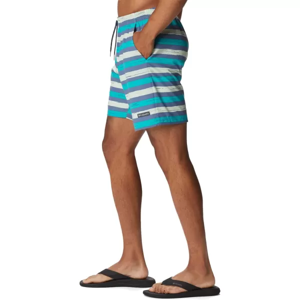 Columbia Mens Summertide Stretch Printed ShortBright Aqua Marker Stripe