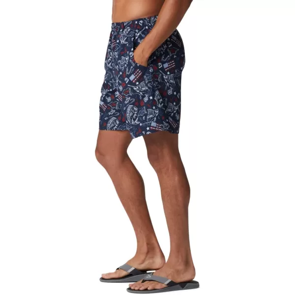 Columbia Mens Super Backcast Water ShortCollegiate Navy Americana Fishing Print