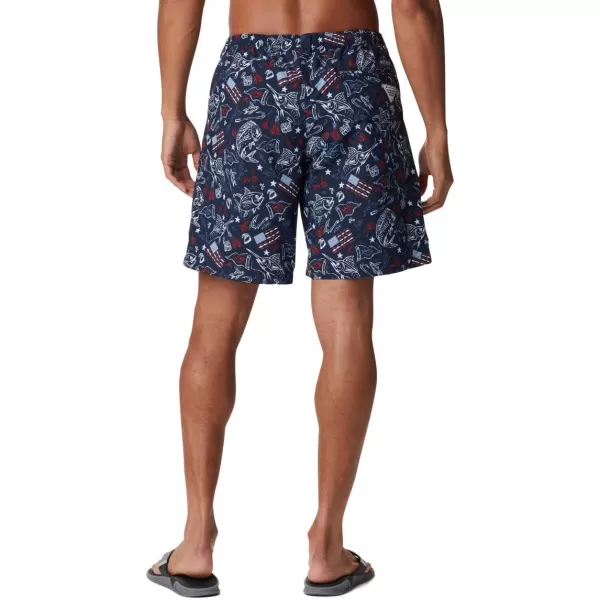 Columbia Mens Super Backcast Water ShortCollegiate Navy Americana Fishing Print