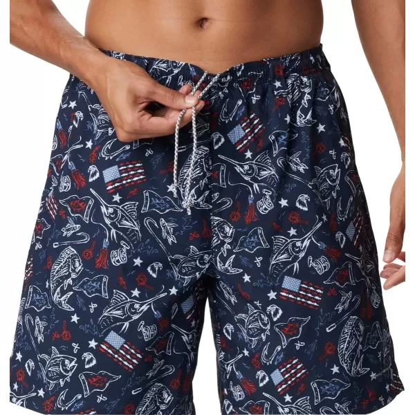 Columbia Mens Super Backcast Water ShortCollegiate Navy Americana Fishing Print