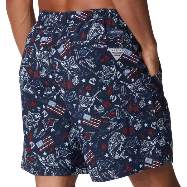 Columbia Mens Super Backcast Water ShortCollegiate Navy Americana Fishing Print