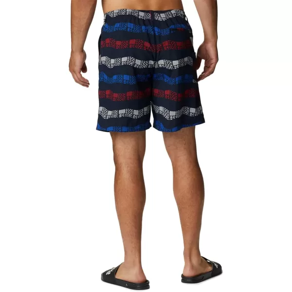 Columbia Mens Super Backcast Water ShortCollegiate Navy Fish Flag Waves Print