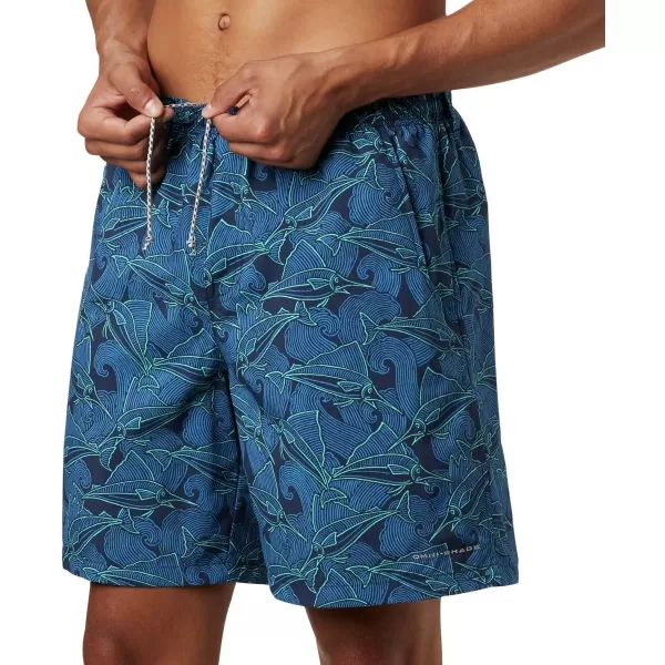 Columbia Mens Super Backcast Water ShortCollegiate Navy Fish Wave Print