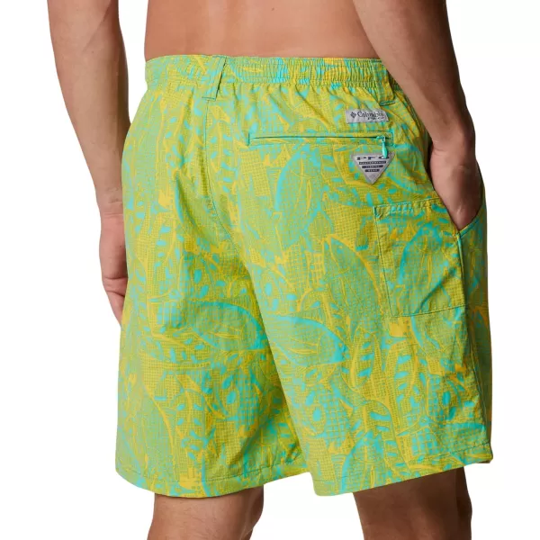 Columbia Mens Super Backcast Water ShortElectric Turquoise Crosshatched Tuna Print