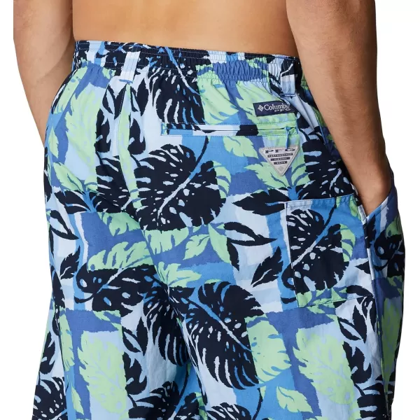 Columbia Mens Super Backcast Water ShortHarbor Blue Block Palms Print