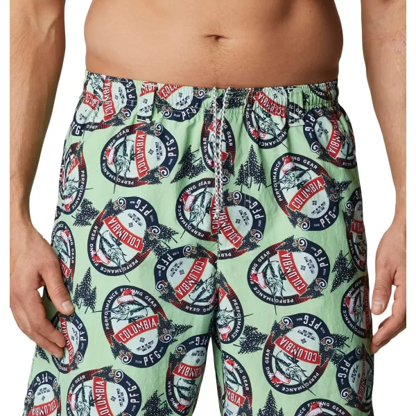 Columbia Mens Super Backcast Water ShortLime Glow Holiday Spirits Print