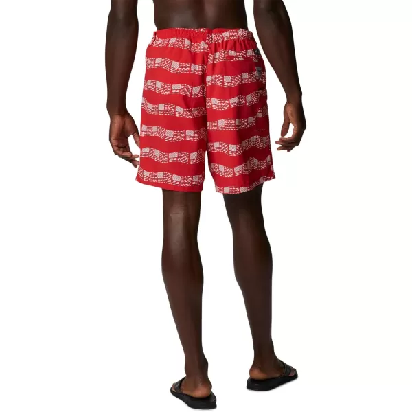 Columbia Mens Super Backcast Water ShortRed Spark Fish Flag Waves Print