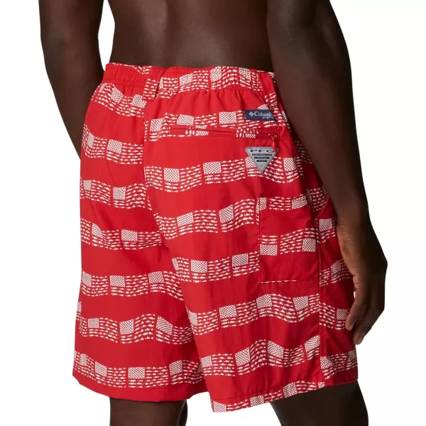 Columbia Mens Super Backcast Water ShortRed Spark Fish Flag Waves Print