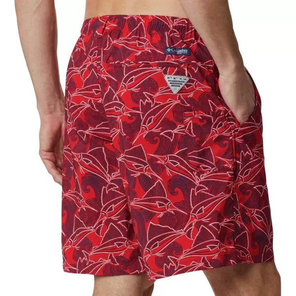 Columbia Mens Super Backcast Water ShortRed Spark Fish Wave Print Yellow