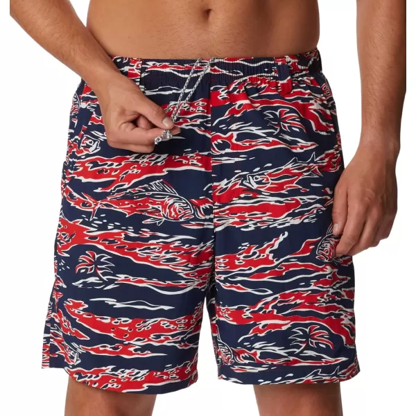 Columbia Mens Super Backcast Water ShortRed Spark Rough Waves Print