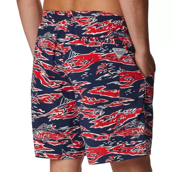 Columbia Mens Super Backcast Water ShortRed Spark Rough Waves Print