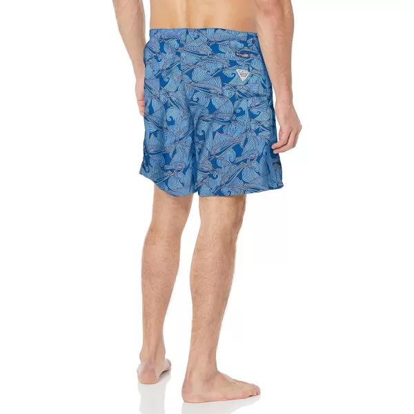 Columbia Mens Super Backcast Water ShortVivid Blue Fish Wave Print