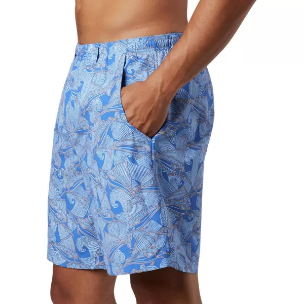 Columbia Mens Super Backcast Water ShortVivid Blue Fish Wave Print