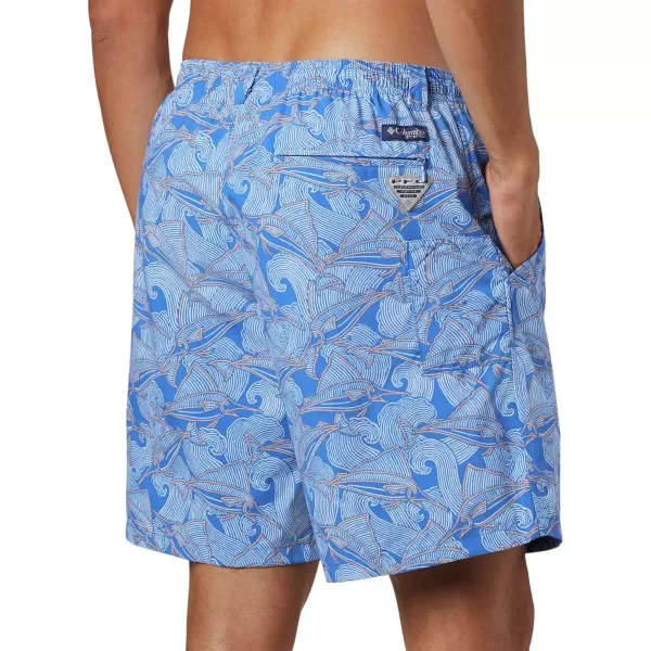 Columbia Mens Super Backcast Water ShortVivid Blue Fish Wave Print