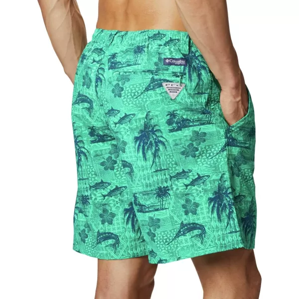 Columbia Mens Super Backcast Water ShortWinter Green Polynesian Print