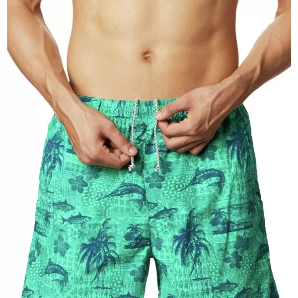 Columbia Mens Super Backcast Water ShortWinter Green Polynesian Print