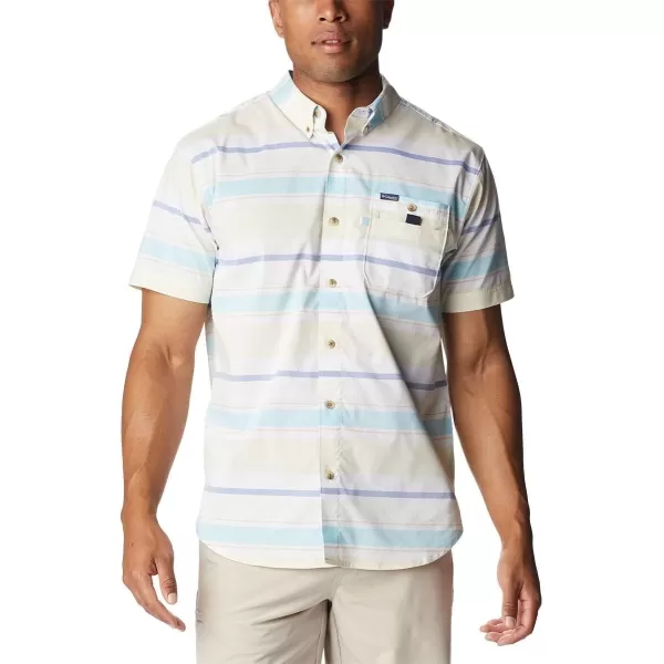 Columbia Mens Super Bonefish Short Sleeve ShirtCocoa Butter Reel Stripe