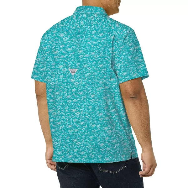 Columbia Mens Super Slack Tide ShirtBright Aqua Gamefish Print