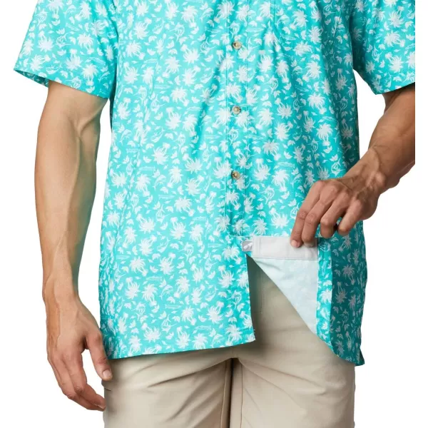 Columbia Mens Super Slack Tide ShirtBright Aqua Marlin Palms Print