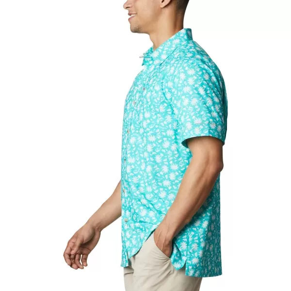 Columbia Mens Super Slack Tide ShirtBright Aqua Marlin Palms Print