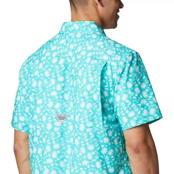 Columbia Mens Super Slack Tide ShirtBright Aqua Marlin Palms Print