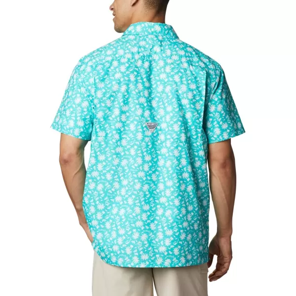 Columbia Mens Super Slack Tide ShirtBright Aqua Marlin Palms Print