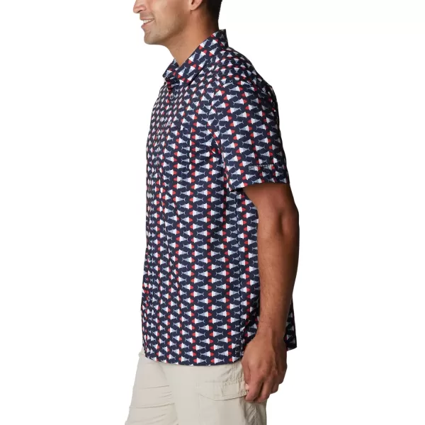 Columbia Mens Super Slack Tide ShirtCollegiate Navy Fish Bobber Print