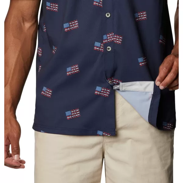 Columbia Mens Super Slack Tide ShirtCollegiate Navy Fish Flag Print