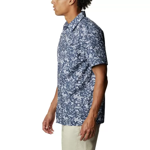 Columbia Mens Super Slack Tide ShirtCollegiate Navy Kona Print  Moisture Wicking