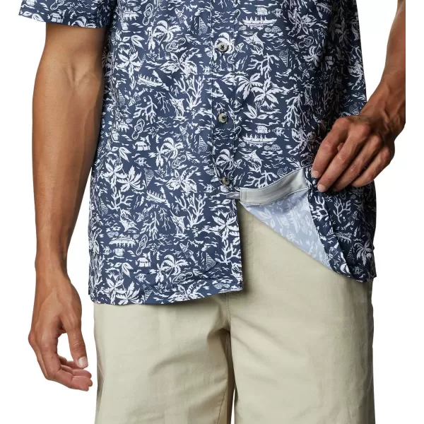 Columbia Mens Super Slack Tide ShirtCollegiate Navy Kona Print  Moisture Wicking