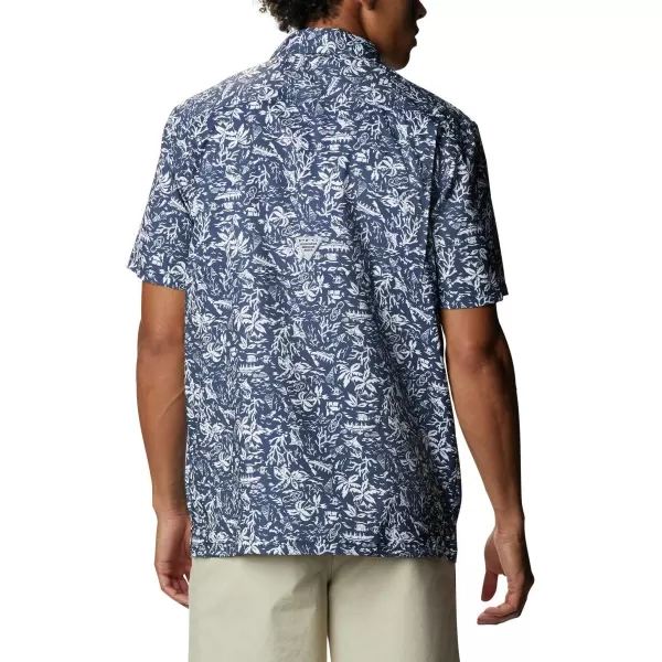 Columbia Mens Super Slack Tide ShirtCollegiate Navy Kona Print  Moisture Wicking