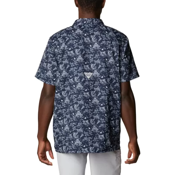 Columbia Mens Super Slack Tide ShirtCollegiate Navy Small Mighty Marlins Print