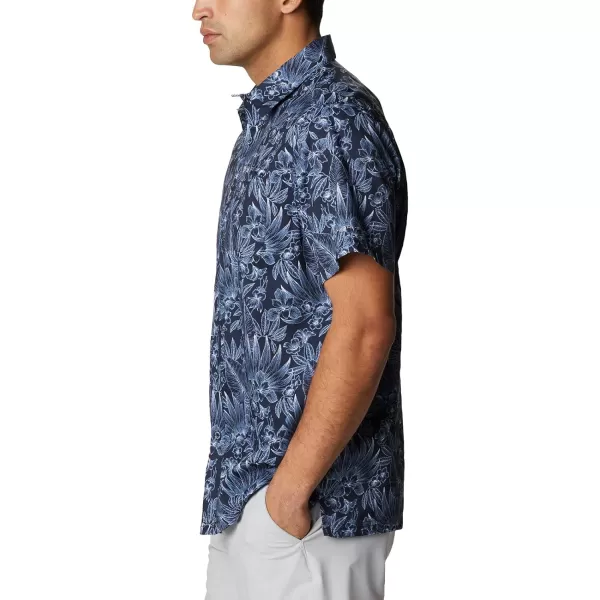 Columbia Mens Super Slack Tide ShirtCollegiate Navy Tropic Pen Print