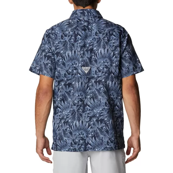 Columbia Mens Super Slack Tide ShirtCollegiate Navy Tropic Pen Print