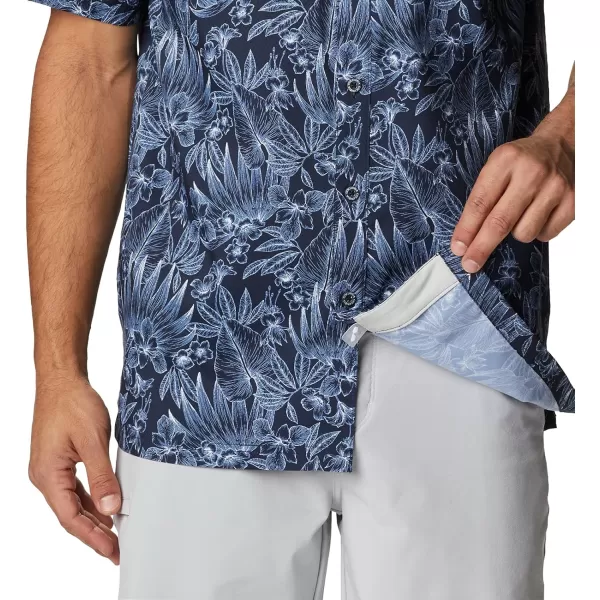 Columbia Mens Super Slack Tide ShirtCollegiate Navy Tropic Pen Print