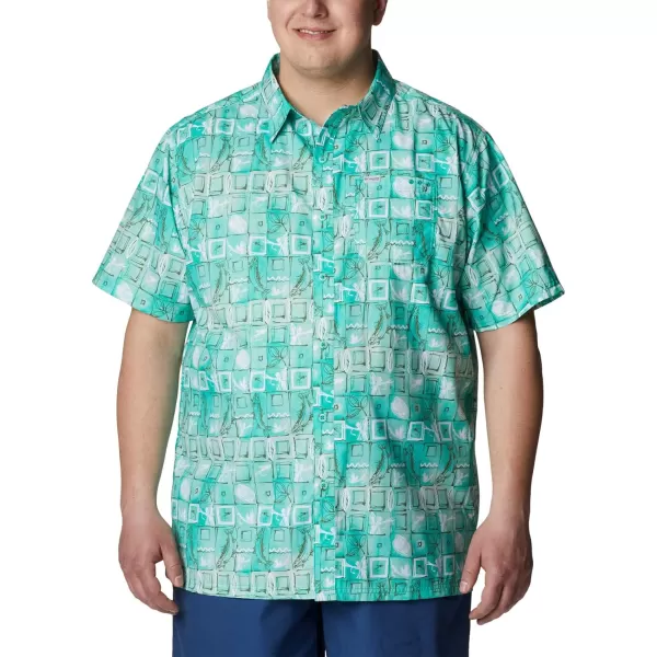 Columbia Mens Super Slack Tide ShirtElectric Turquoise Trout Batik