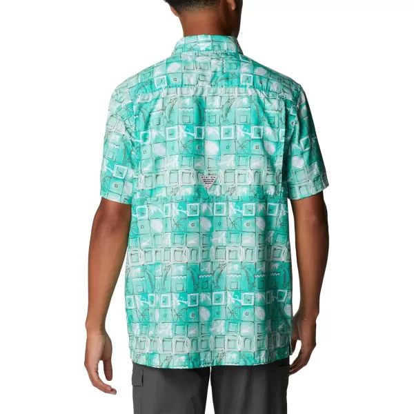 Columbia Mens Super Slack Tide ShirtElectric Turquoise Trout Batik