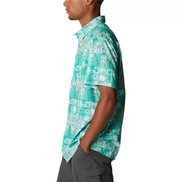 Columbia Mens Super Slack Tide ShirtElectric Turquoise Trout Batik