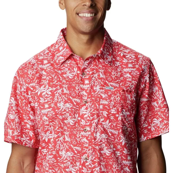 Columbia Mens Super Slack Tide ShirtRed Spark Kona Print